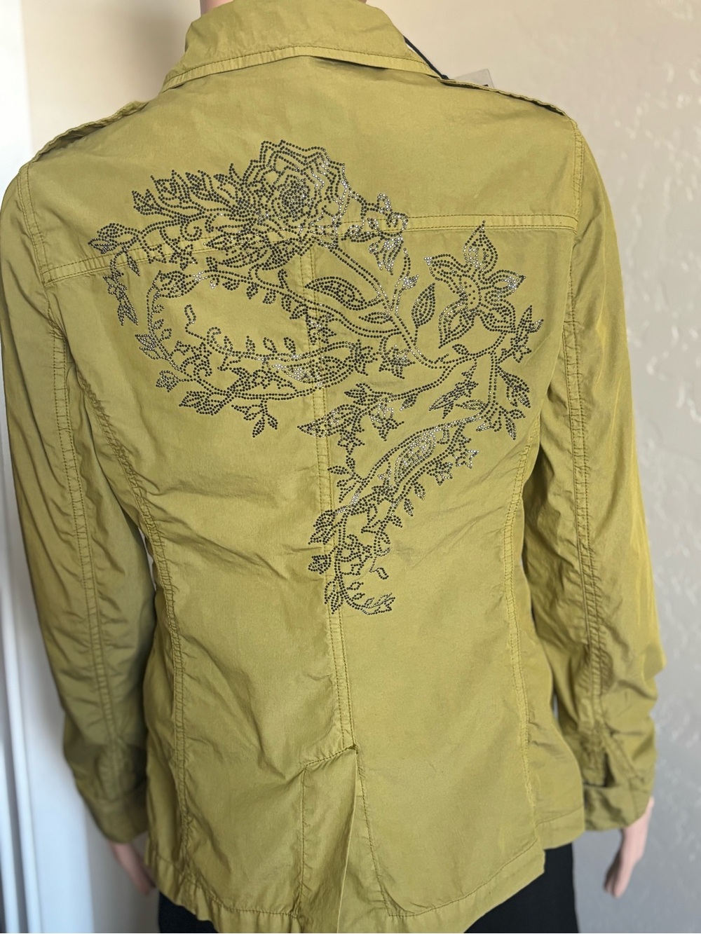 Mason Olive Green Utility Jacket with Studded Floral Back